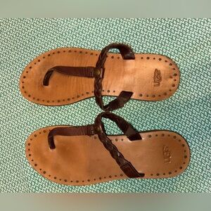 UGG Bria Brown Leather Women's Thong Sandals